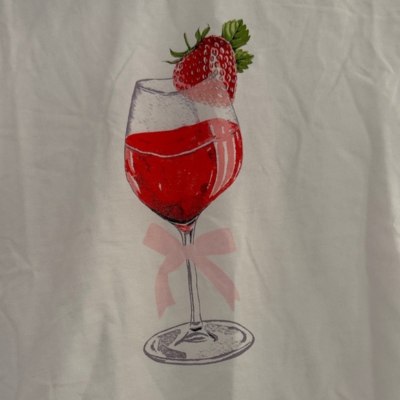 Francesca's Collections White Tee with Strawberry and Wine Glass Design - Picture 3 of 3